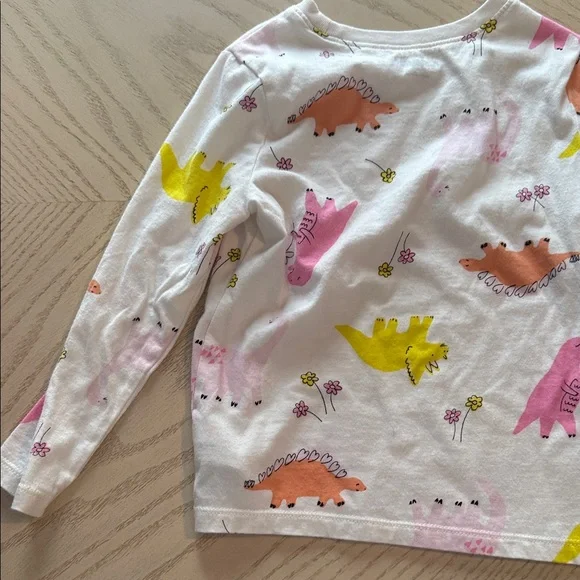 Old Navy White Long-Sleeve Tee with Pink, Yellow, Orange Dinosaur Print 💜 - Picture 4 of 4
